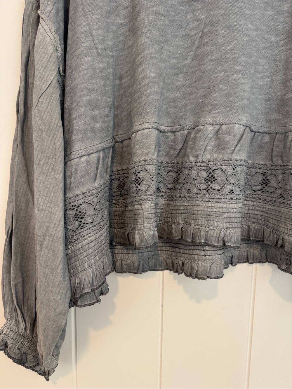 NWT Pilcro Washed Light Blue Lace-Trim Pullover Sweatshirt - Picture 4 of 5